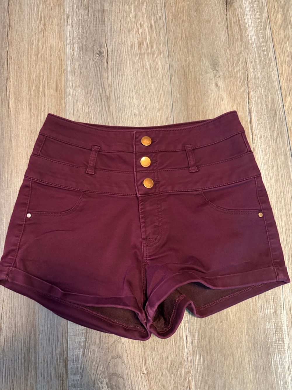 refuge High-Rise Wine Button-Front Shorts